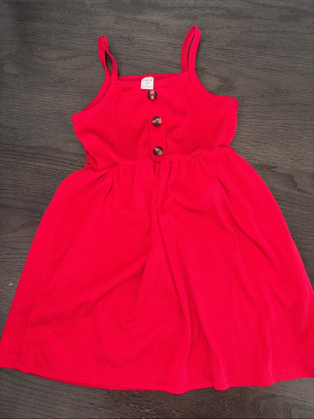 SHEIN Red Ribbed Button-Front Tank Dress for Kids